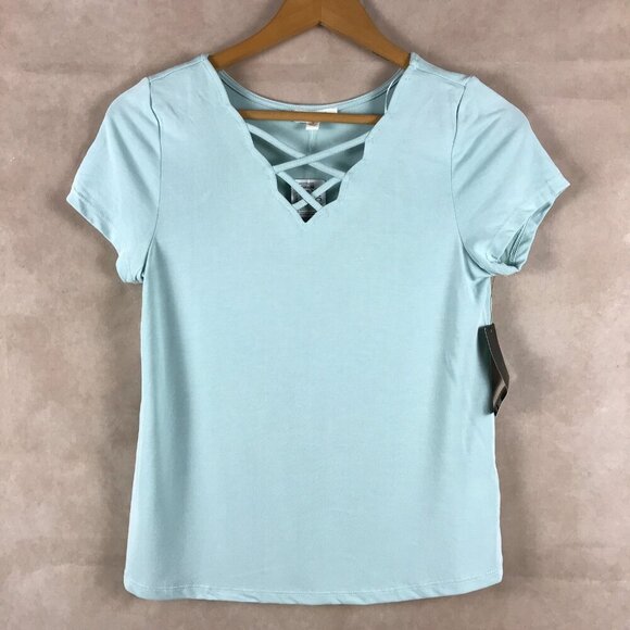 One Hart Baby Blue Soft Criss-Cross Tee NWT SMALL - Picture 3 of 5